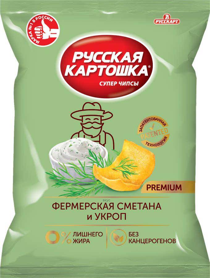 Чипсы картофельные РУССКАЯ КАРТОШКА со вкусом фермерской сметаны и укропа, 190г