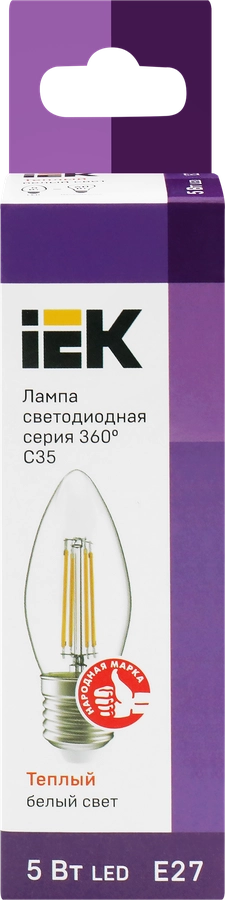 Лампа IEK LED свеча 5Вт, 230В, 3000К, цоколь Е27 360, Арт. LLF-C35-5-230-30-E27-CL