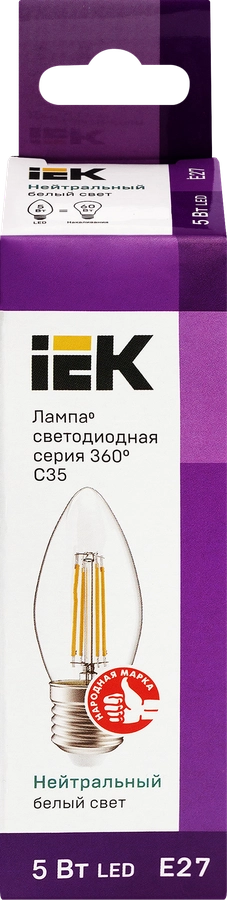 Лампа IEK LED свеча 5Вт, 230В, 4000К, цоколь Е27 360, Арт. LLF-C35-5-230-40-E27-CL