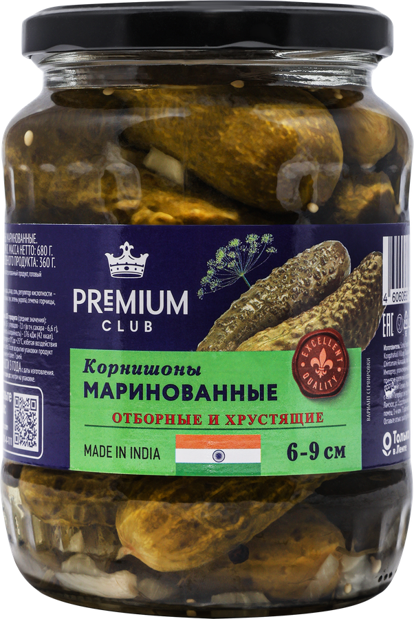Корнишоны маринованные PREMIUM CLUB 6–9см, 720мл