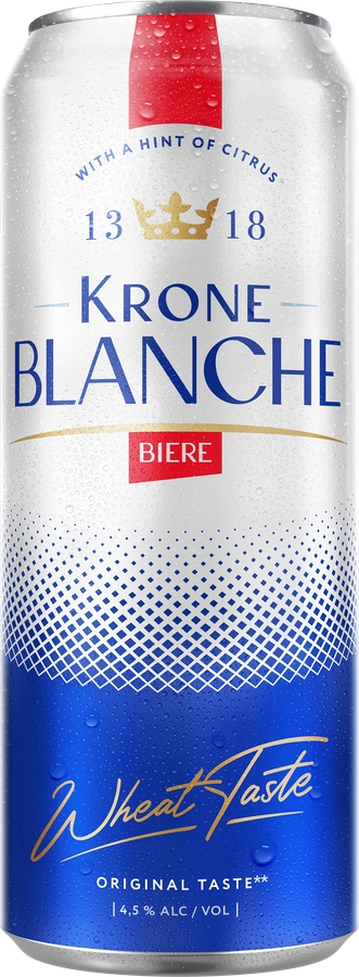 Напиток пивной KRONE BLANCHE BIERE пастеризованный 4,5%, 0.45л