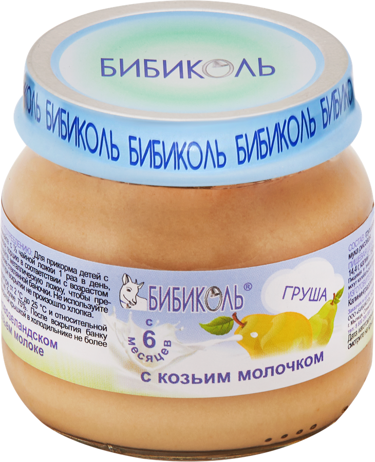 Пюре фруктово-молочное БИБИКОЛЬ Груша с козьим молочком, с 6 месяцев, 80г