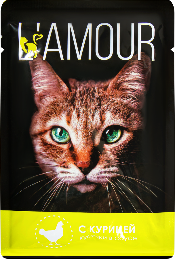 Корм консервированный для кошек L’AMOUR с курицей в соусе, 75г