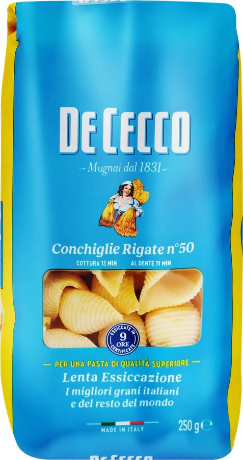 Макароны DE CECCO Конкилье ригате №50, 250г