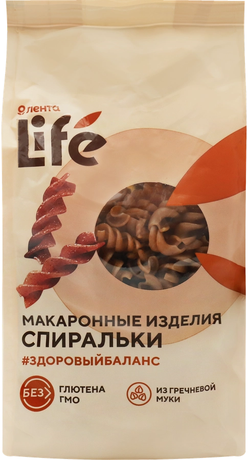 Макароны безглютеновые ЛЕНТА LIFE Спиральки, из гречневой муки с добавлением амарантовой муки, 250г