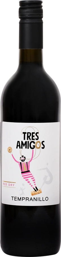 Вино TRES AMIGOS Tempranillo сортовое ординарное красное сухое, 0.75л