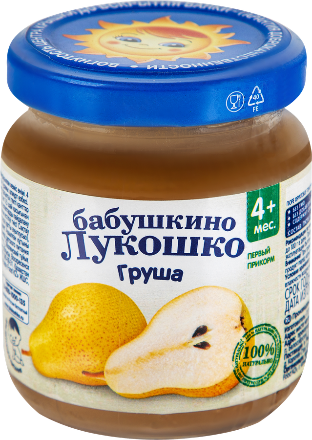 Пюре фруктовое БАБУШКИНО ЛУКОШКО Груша без сахара, с 4 месяцев, 100г