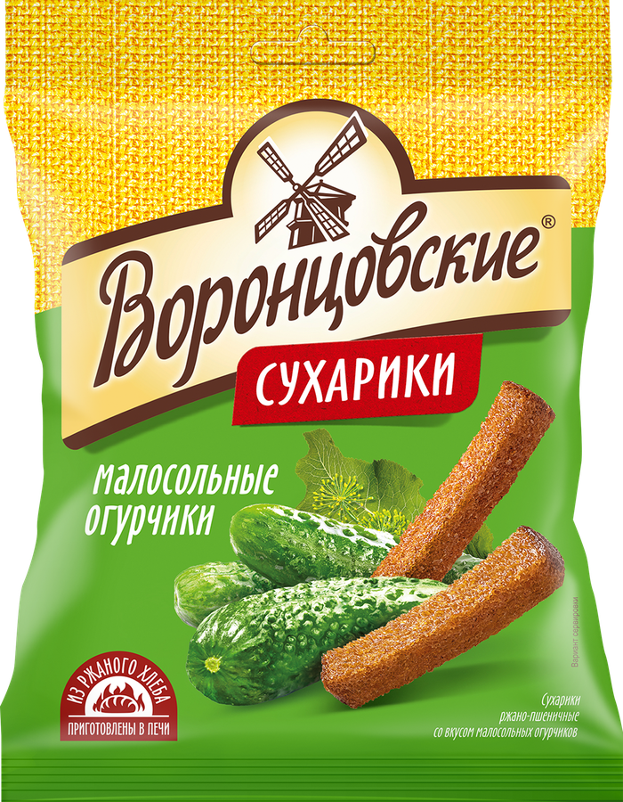 Сухарики ржано-пшеничные ВОРОНЦОВСКИЕ со вкусом малосольных огурчиков, 120г