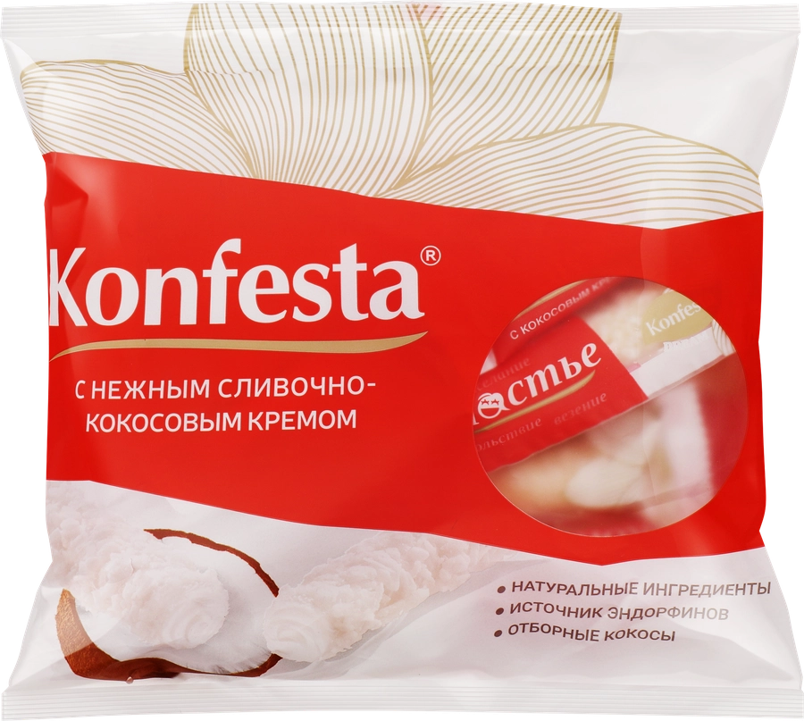 Конфеты КОНФЕСТА с кокосовой начинкой, глазированные, 180г