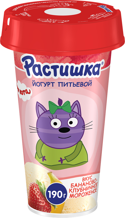 Йогурт питьевой РАСТИШКА Бананово-клубничное мороженое 2,8%, без змж, 190г