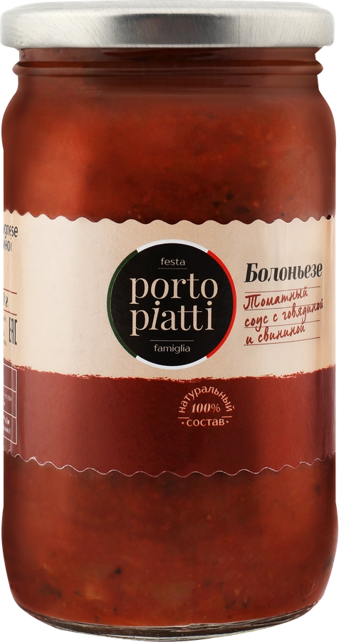 Соус томатный PORTO PIATTI Bolognese, с говядиной и свининой, 350г