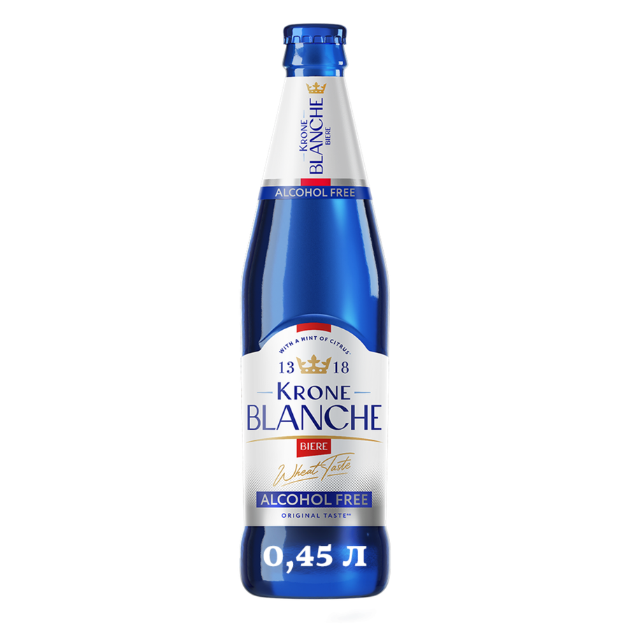 Напиток пивной безалкогольный KRONE BLANCHE BIERE Alcohol Free пастеризованный 0,5%, 0.45л