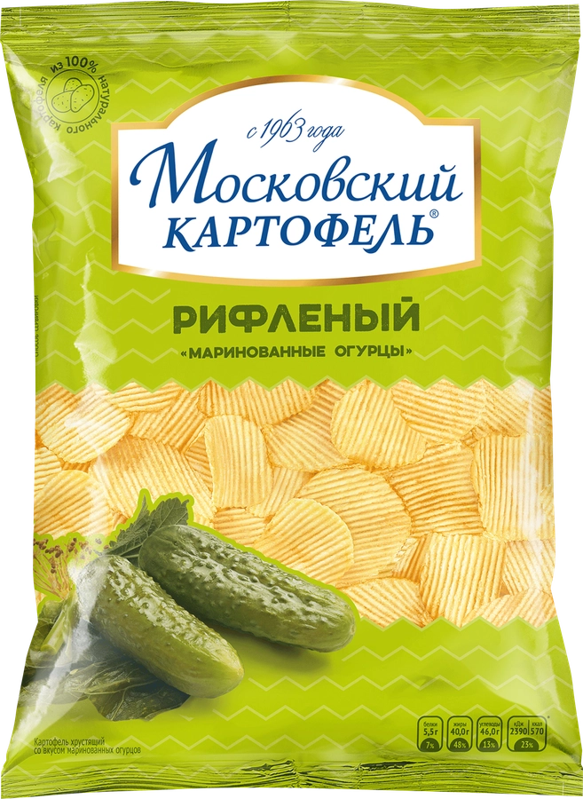 Чипсы картофельные МОСКОВСКИЙ КАРТОФЕЛЬ рифленые со вкусом маринованных огурцов, 120г