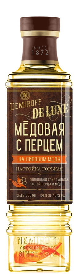 Настойка DEMIROFF De Lux Медовая с перцем, на липовом меду 40%, горькая, 0.5л