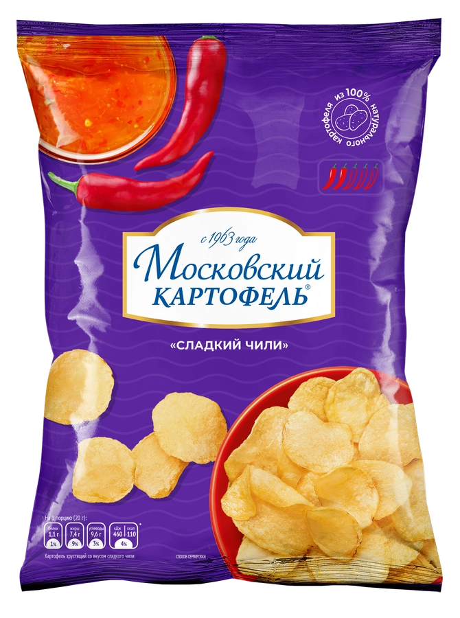 Чипсы картофельные МОСКОВСКИЙ КАРТОФЕЛЬ рифленые со вкусом сладкого чили, 120г