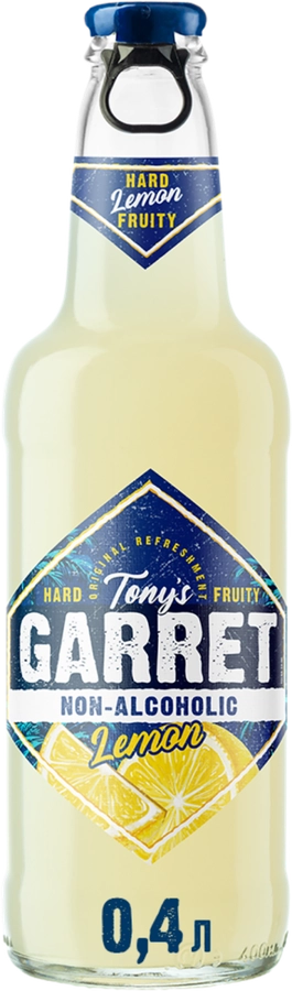 Напиток пивной безалкогольный TONY'S GARRET Hard Lemon Non alcoholic пастеризованный 0,5%, 0.4л