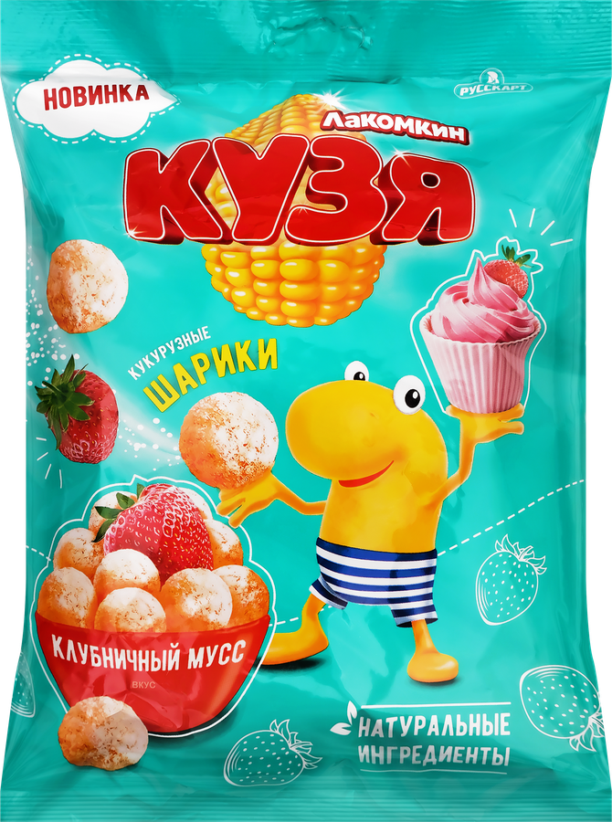 Шарики кукурузные КУЗЯ ЛАКОМКИН со вкусом клубники, 100г