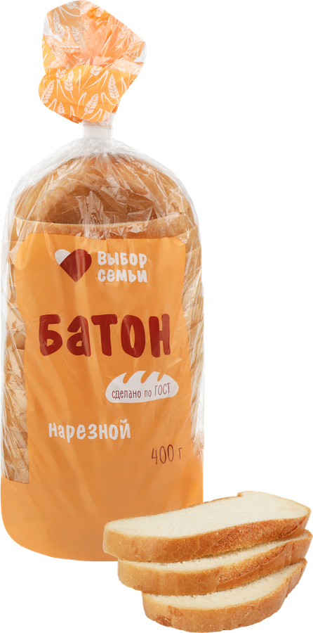 Батон ВЫБОР СЕМЬИ Нарезной, высший сорт, 400г