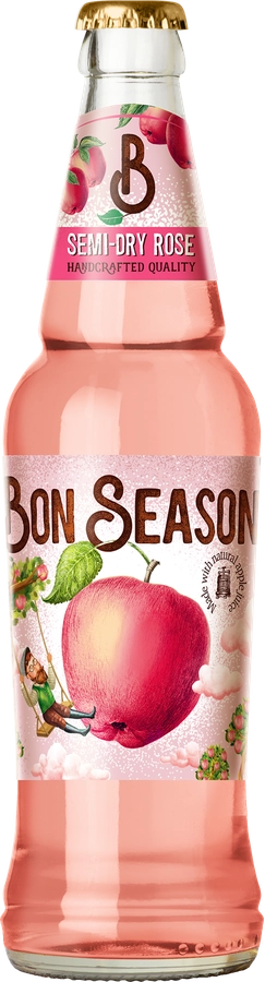 Сидр BON SEASON Rose фруктовый газированный фильтрованный пастеризованный полусухой 5,7%, 0.4л