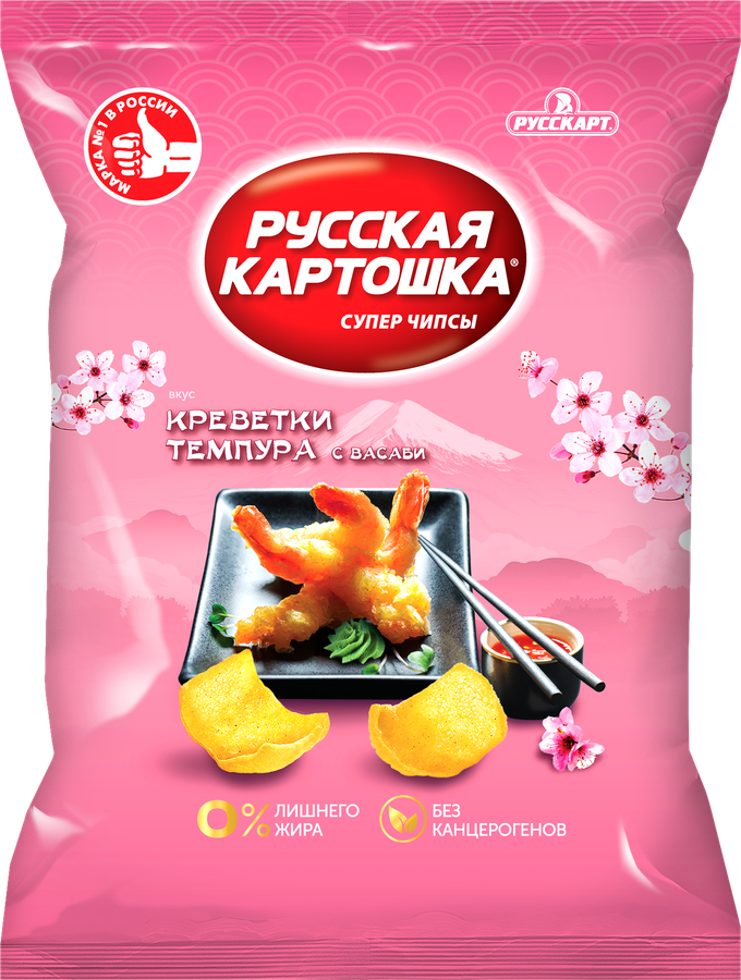 Чипсы картофельные РУССКАЯ КАРТОШКА со вкусом креветки темпура с васаби, 105г