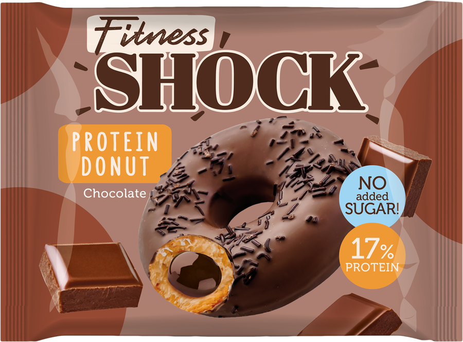 Донат FITNESSHOCK с шоколадной начинкой, глазированный, 70г