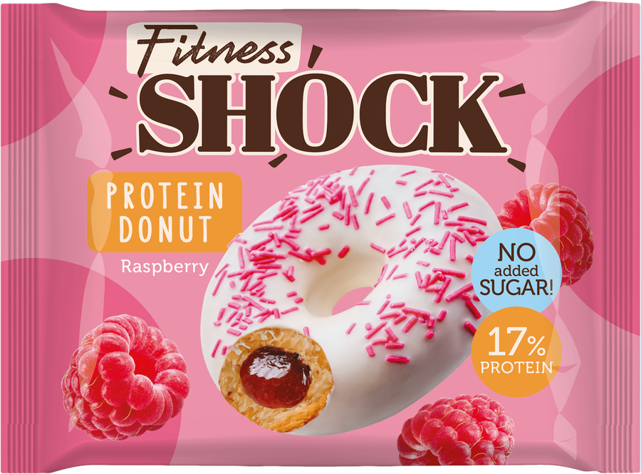 Донат FITNESSHOCK с малиновой начинкой, глазированный, 70г