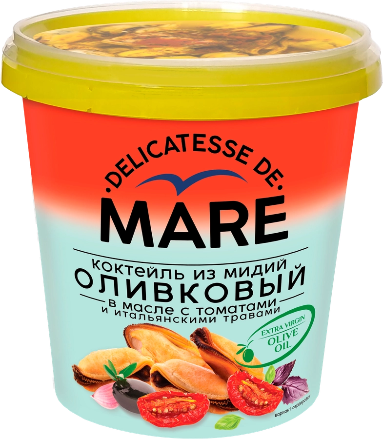 Коктейль из мидий MARE Оливковый, в масле с томатами и итальянскими травами, 380г