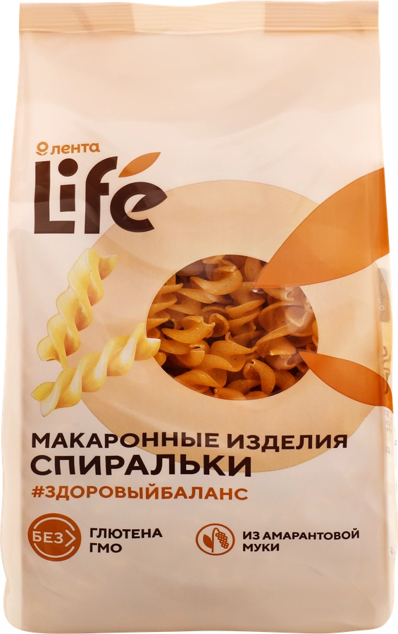 Макароны безглютеновые ЛЕНТА LIFE Спиральки, из кукурузной муки с добавлением амарантовой, 250г