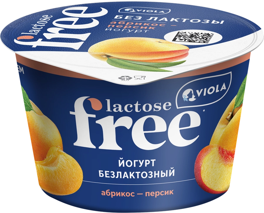 Йогурт VIOLA Free Абрикос, персик безлактозный 2,7%, без змж, 180г