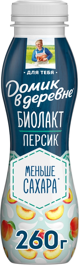 Продукт кисломолочный ДОМИК В ДЕРЕВНЕ Биолакт Сочный персик 2,1%, без змж, 260г