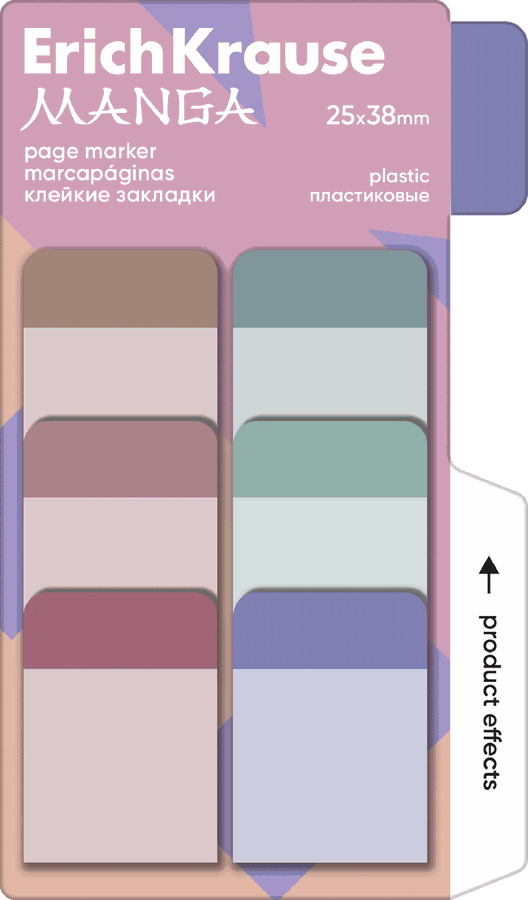 Закладки клейкие ERICHKRAUSE Manga, пластиковые, 2,5х3,8см, 60 листов, 6 цветов, Арт. 61583