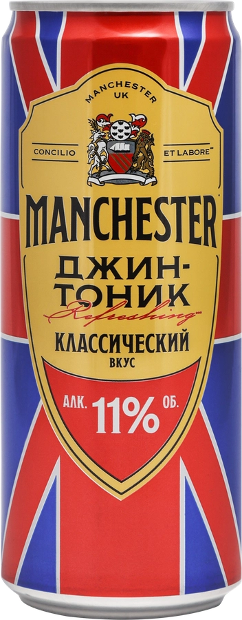 Напиток спиртной MANCHESTER Джин-тоник Особый классический газированный 11,0%, 0.33л