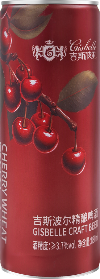 Напиток пивной GISBELLE CRAFT CHERRY WHEATE BEER со вкусом вишни пшеничный нефильтрованный пастеризованный 3,7%, 0.88л