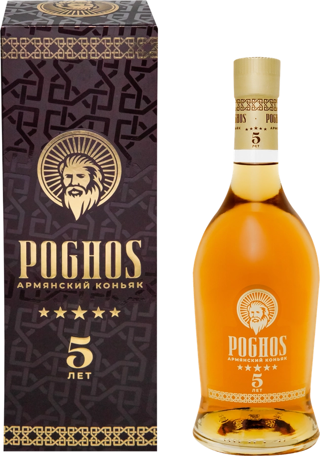 Коньяк POGHOS Армянский ординарный 5 лет 40%, п/у, 0.5л