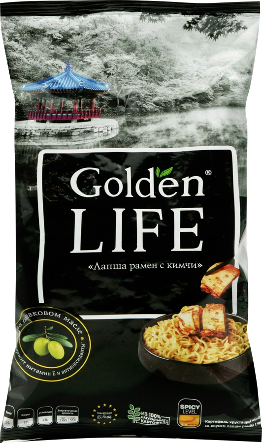 Чипсы картофельные GOLDEN LIFE cо вкусом лапши Рамен с кимчи, 90г