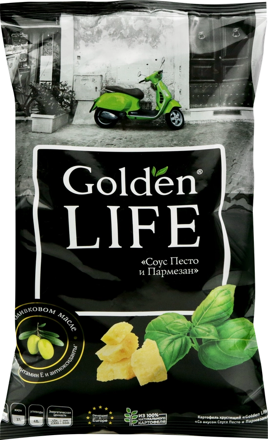 Чипсы картофельные GOLDEN LIFE cо вкусом cоуса Песто и Пармезана, 90г