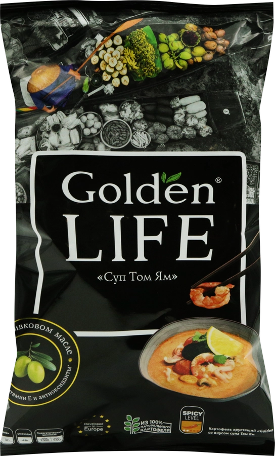 Чипсы картофельные GOLDEN LIFE cо вкусом Том Ям, 90г