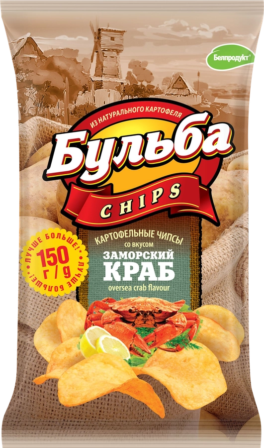 Чипсы картофельные БУЛЬБА CHIPS со вкусом заморского краба, 150г