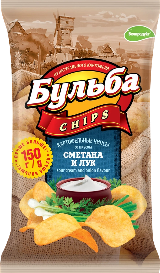 Чипсы картофельные БУЛЬБА CHIPS со вкусом сметаны и лука, 150г