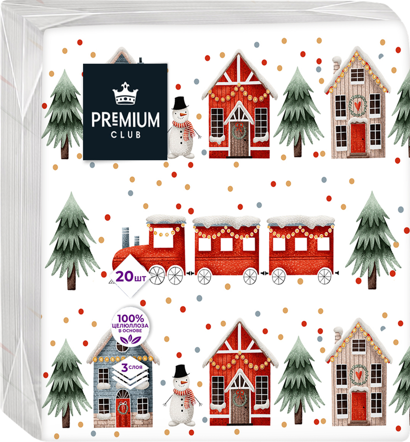 Салфетки бумажные PREMIUM CLUB Домики 3-слоя, 33х33см, 20шт, предпросмотр