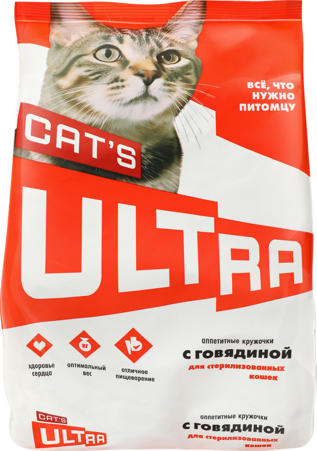 КормсухойдлякошекULTRAсговядиной,длястерилизованных,1,5кг