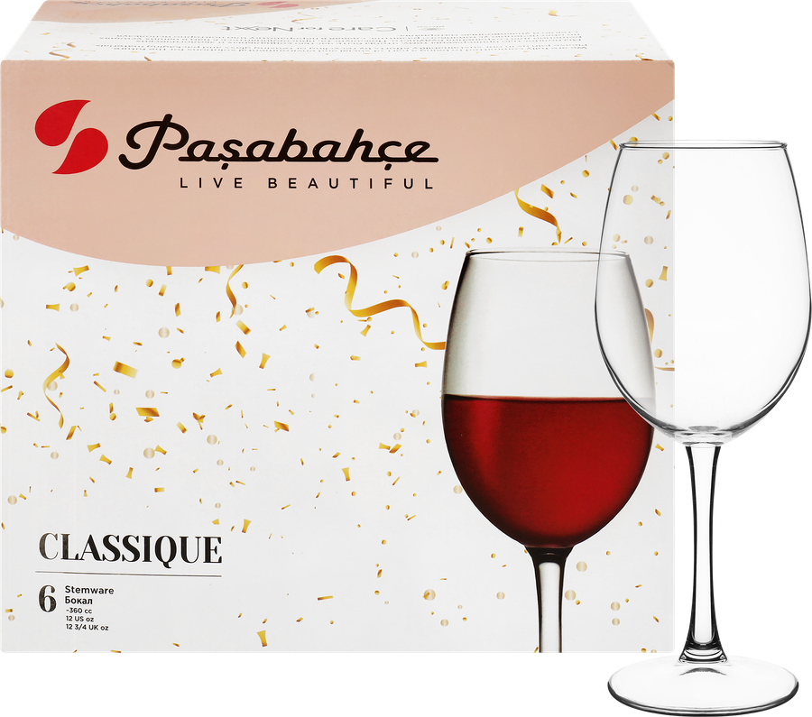 Набор бокалов для вина PASABAHCE Classique 360мл, стекло, Арт. 440151, 6шт