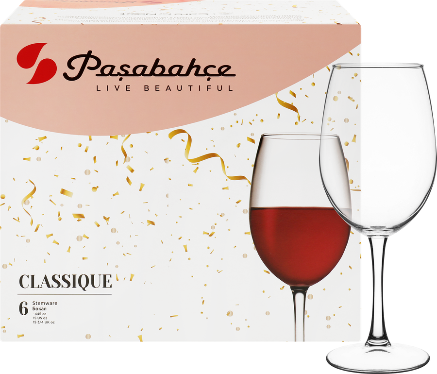 Набор бокалов для вина PASABAHCE Classique 445мл, стекло, Арт. 440152, 6шт
