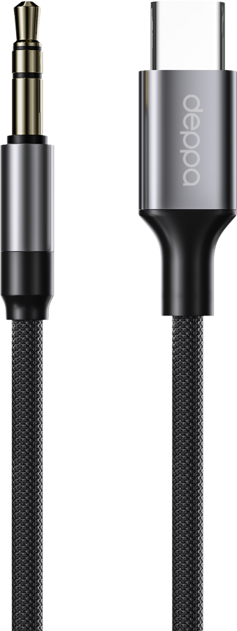 Аудиокабель AUX DEPPA Type-C–Jack3,5мм, 1,2м, нейлон, черный, Арт. 72403, превью