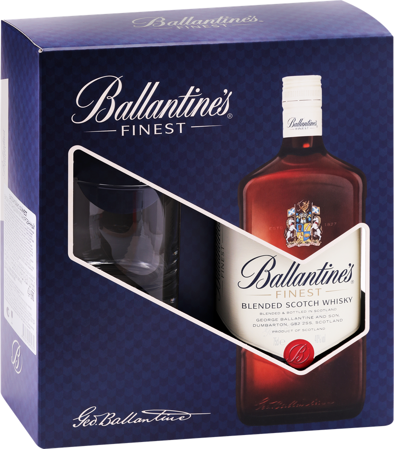 Виски BALLANTINE'S Finest Шотландский купажированный 43% со стаканом, п/у, 0.75л, предпросмотр