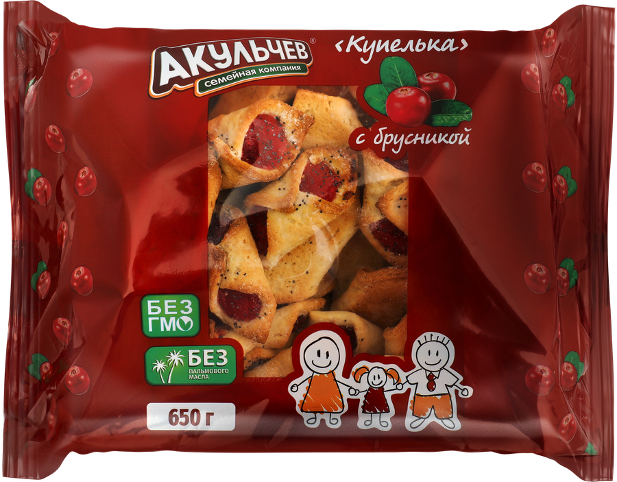 Печенье сдобное АКУЛЬЧЕВ Купелька, со вкусом брусники, 650г