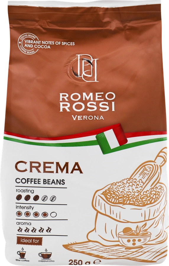 Кофе зерновой ROMEO ROSSI Crema натуральный жареный, 250г