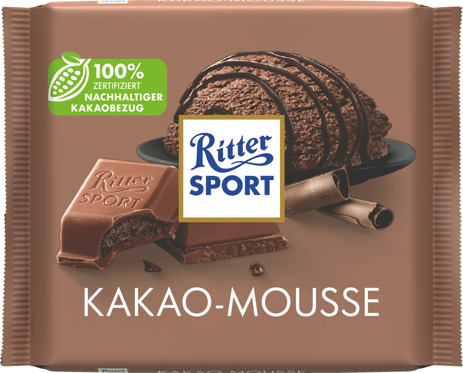 Шоколад молочный RITTER SPORT Какао-мусс с альпийским молоком и начинкой из какао, 100г