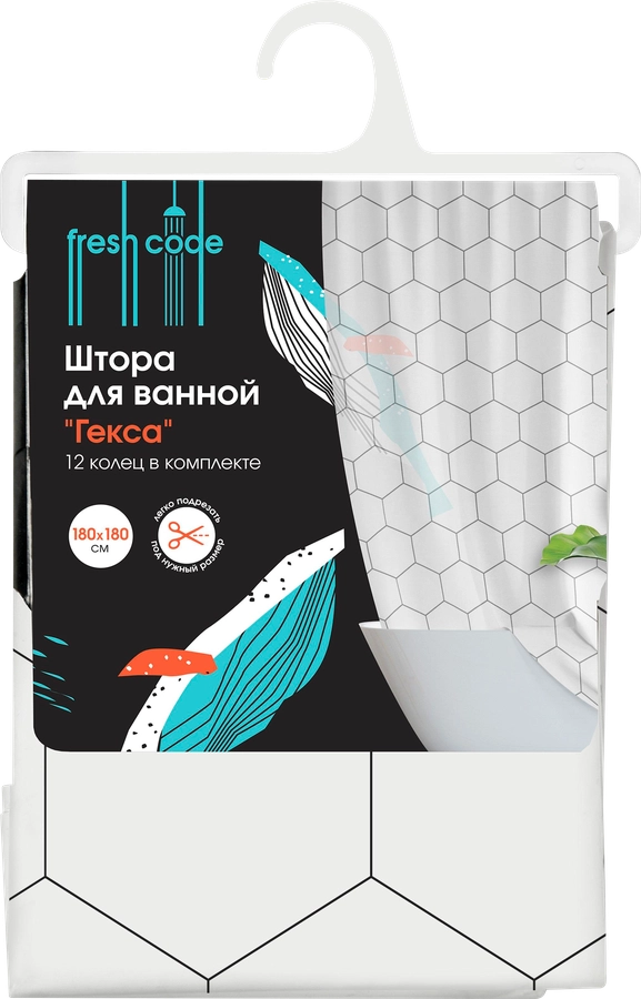 Штора для ванной FRESH CODE с принтом, 180х180см, Арт. 77183