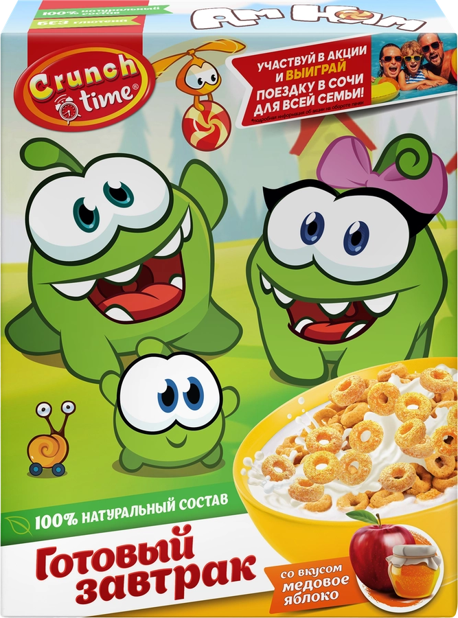 Готовый завтрак CRUNCH TIME Ам Ням, шарики со вкусом меда и яблока, 170г